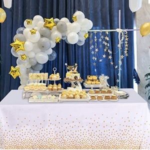 Gold Polka Dot Rectangle Tablecloth  - Water & Stain Resistant Washable, White